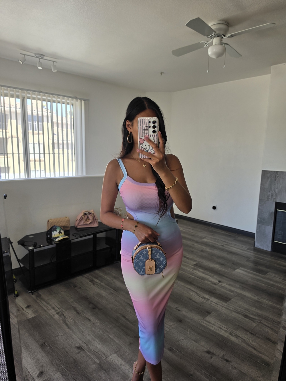 Sleeveless Pastel Gradient Bodycon Midi Dress - Multi - Picture 7 of 12